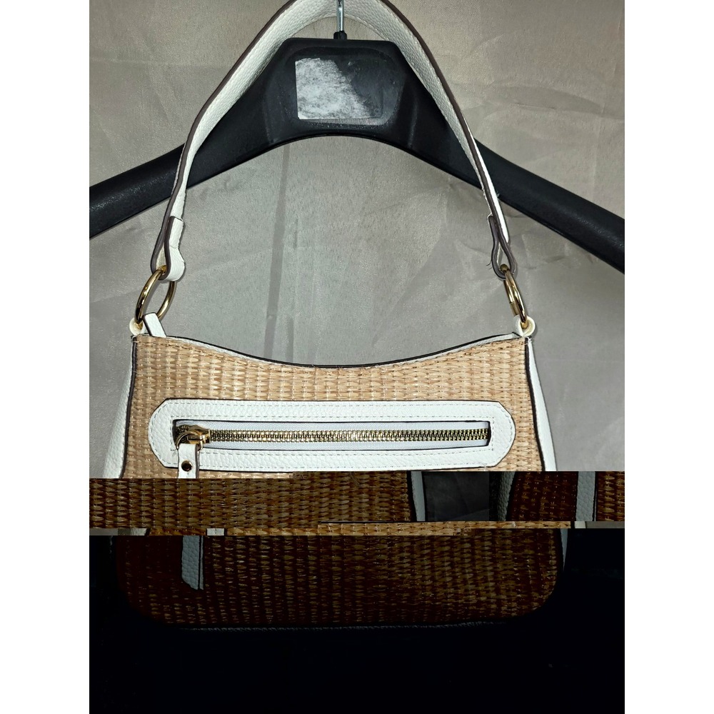 Nanette Lepore Beige/White Shoulder Bag, Zip Closure, Gold Hardware, Pockets